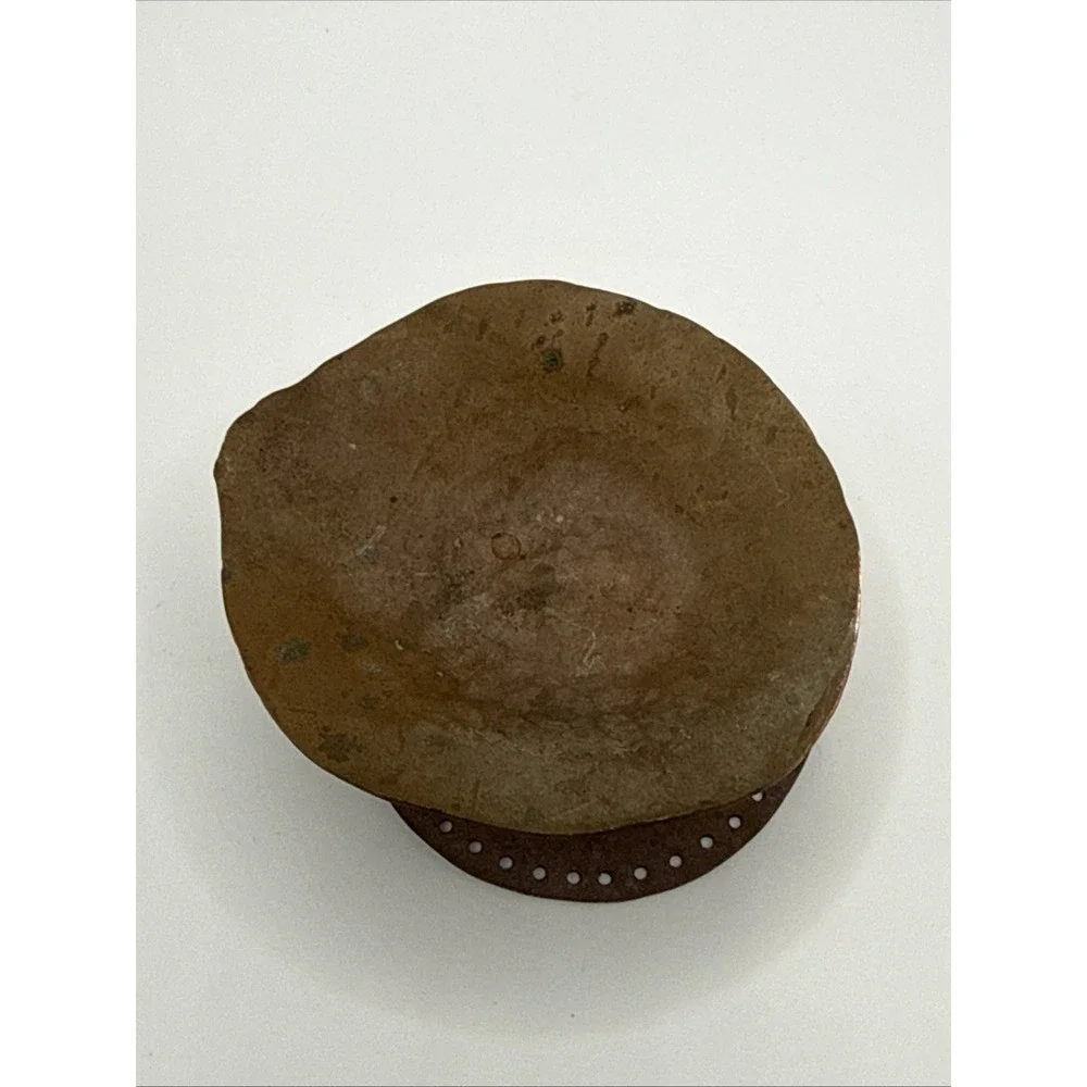 vintage hammered metal candle holder or ashtray perforated circular base 3x2.5
